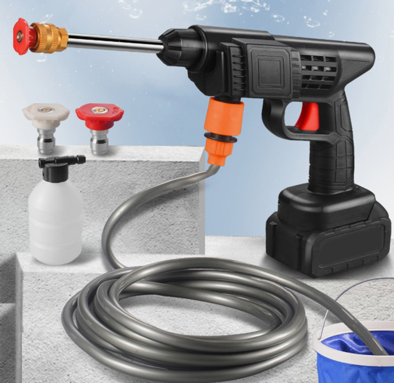 Portable Cordless Car Washer – High Pressure, Multi-Nozzle