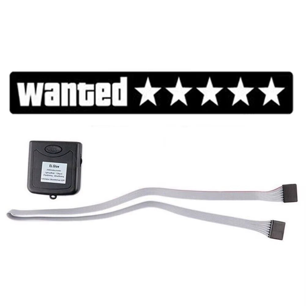 Wanted 5 Star Car Windshield Glow Panel Electric Marker Lamp Blue LED Decoration Light Sticker Flashing Lights